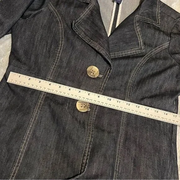 Baccini Spring 3/4 Sleeve Tunic Length Jean Jacket Dark Wash Light Women's L - Picture 6 of 14